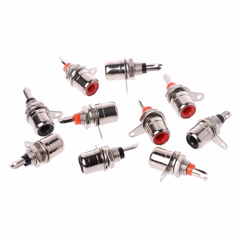 10 Pcs Nickel Plated RCA Phono Chassis Panel Mount Female Socket Adapter Red+Black ► Photo 1/6