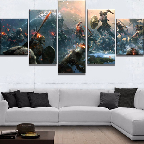 Canvas Painting Large God Of War Game 5 Piece HD Poster Landscape Canvas Wall Art Home Decor For Living Room Decoration ► Photo 1/6