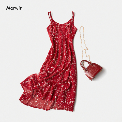 Marwin 2022 New-Coming Spring Summer Holiday Dress Cross Spaghetti Strap Open Back Dot Beach Style Ankle-Length Women Dresses ► Photo 1/6