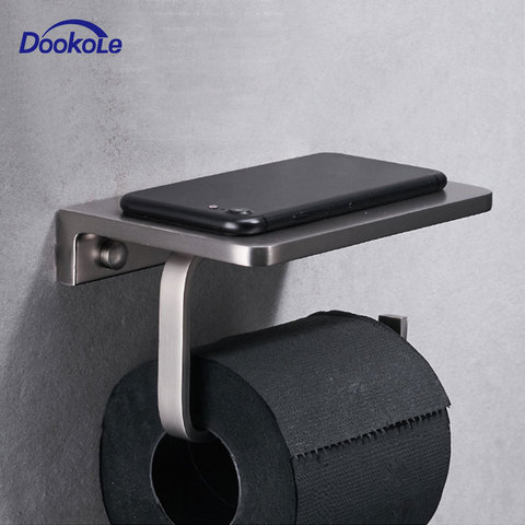 Bathroom Paper Tissue Holder with Phone Shelf Wall Mount, Toilet Paper Holder with Mobile Phone Storage Shelf Brushed Nickel ► Photo 1/6