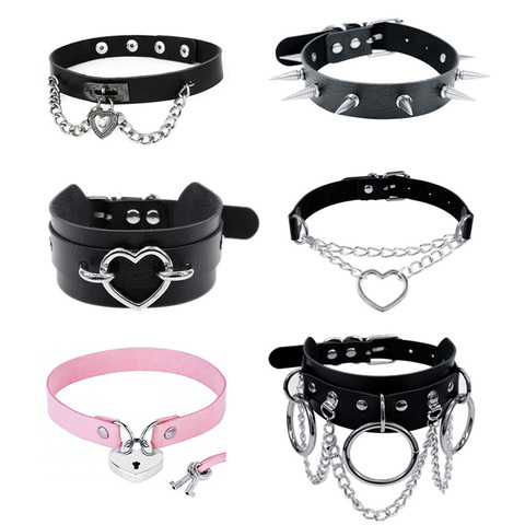 Harajuku Chocker Sexy Heart Lock Key Rivets Black Goth Punk Chokers Gothic Choker Necklace for Women Hip Hop Bondage Cosplay ► Photo 1/6