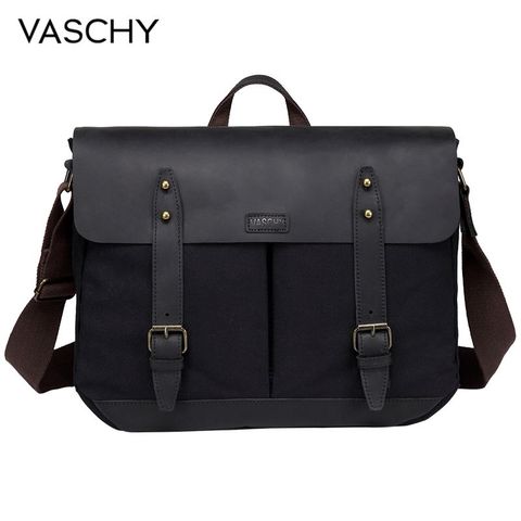 VASCHY Cowhide Leather Messenger Bag for Men Casual Laptop Briefcase Water Resistant Canvas Business Handbag Men's Travel Bag ► Photo 1/6