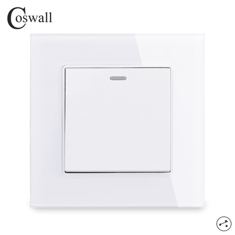 COSWALL 1 Gang 2 Way Stair Switch Crystal Tempered Glass Panel Rocker Light Switch On / Off Pass Through Wall Switch Switched ► Photo 1/6