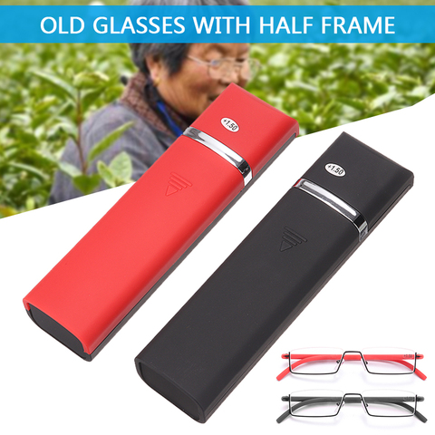 Mayitr 1pc Unisex Half Frame Rimless Reading Glasses 2 Colors Professional Reader Presbyopic Eyewear with Case +1.0-+4.0 ► Photo 1/6