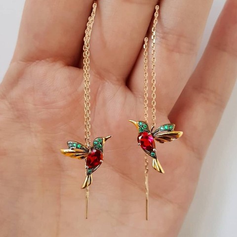 Unique Design Hummingbird Long Drop Earrings Flying Bird Pendant Tassel Crystal Pendant Copper Earrings Party Diy Decoration ► Photo 1/6