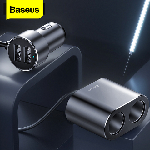 Baseus Car Splitter Cigarette Lighter 12V-24V Dual USB Car Charger Socket 100W Car Auto Splitter Power Adpater For Car USB HUB ► Photo 1/6