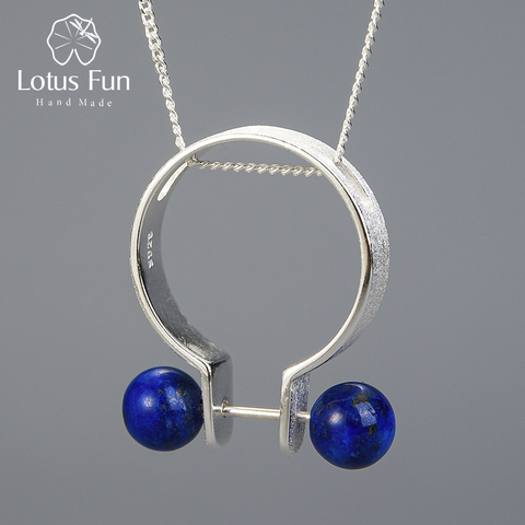Lotus Fun Real 925 Sterling Silver Natural Lapis Lazuli Fine Jewelry Minimalist Style Rings Pendant Dual Use for Women Bijoux ► Photo 1/6