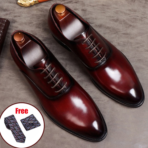 Phenkang Mens Formal Shoes Genuine Leather Oxford Shoes For Men Italian 2022 Dress Shoes Wedding Laces Leather Business Shoes ► Photo 1/6