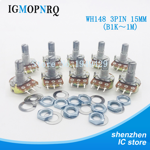 10PCS WH148 Potentiometer Kit Single Joint B1K 2K 5K 10K 20K 50K 100K 250K 500K 1M ohm 3Pin 15mm Shaft With Nut And Washe ► Photo 1/2