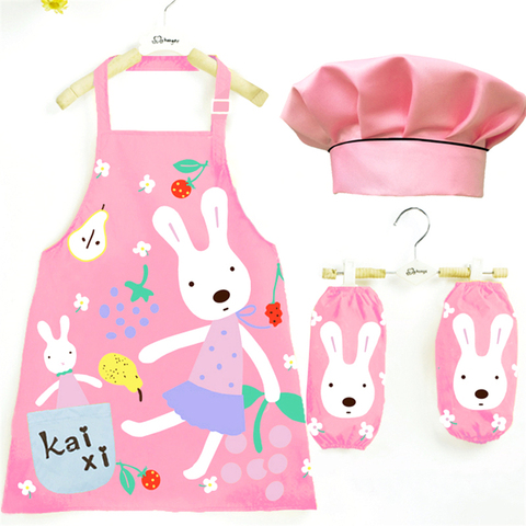 5Color Baby Girls Chef Uniform Cook Baking Drawing Painting Waterproof Clothing for Boys Apron+sleeve+hat Costumes Set ► Photo 1/6