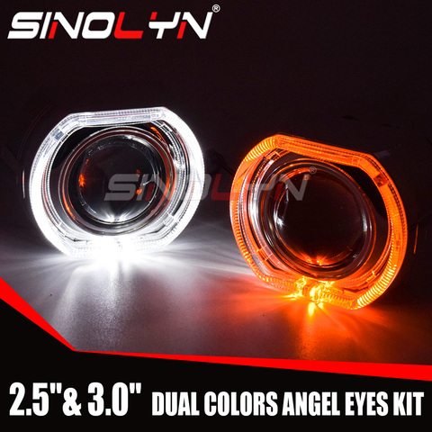 Sinolyn LED Angel Eyes Bi Xenon Projector Headlight Lens 2.5/3.0 Square Turn Signal Switchback Running Lights H4/H7 Car Retrofit ► Photo 1/6