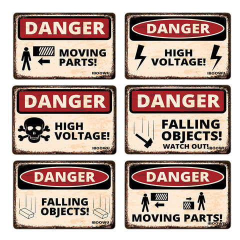 IBOOWU Danger DUST HAZARD Vintage Poster Retro Metal Tin Signs Wall Decor HIGH VOLTAGE Beware Warning Plaques ► Photo 1/6