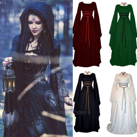 Women Medieval Witch Dress Cosplay Halloween Costume Gothic Plus Size S-5XL New
