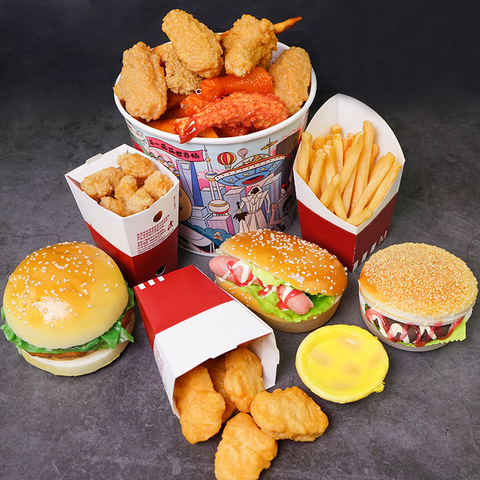 Simulation Fried Chicken Model Food Photo Prop Artificial Hamburger Fake French Fries Cake Funny Toys Fast Food Shop Display Dec ► Photo 1/6