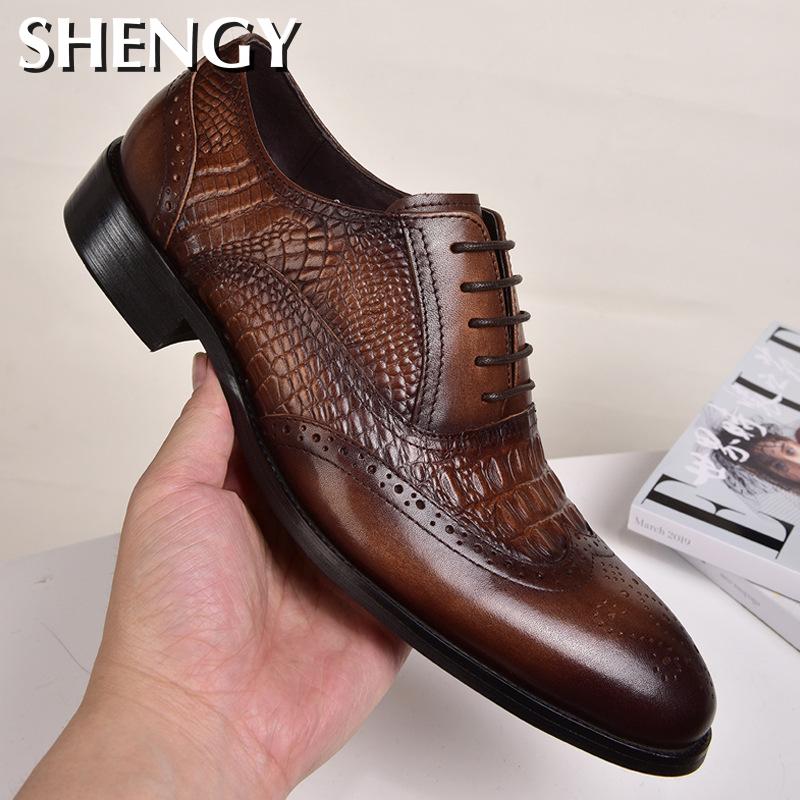 Men British Crocodile Casual Shoes Leather Dress Oxfords Business Formal Shoes I