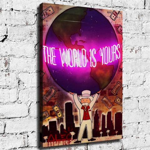 Alec Monopolys Kunst Graffiti The World Is Yours , Painting Canvas Modern Art Decorative Wall Pictures Home Decor ► Photo 1/6