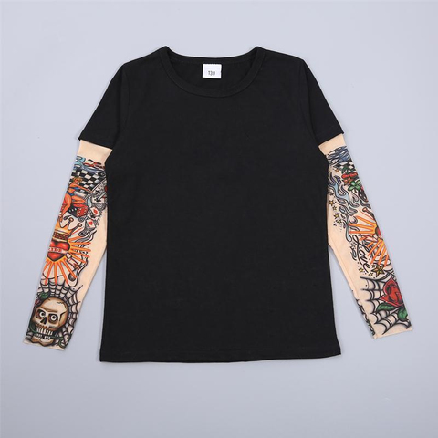 New Brand Children Clothing Baby Boy Tattoo Printed T Shirts Autumn Spring Long Sleeve Tees Patchwork Hip Hop T-shirt Kids Tops ► Photo 1/6