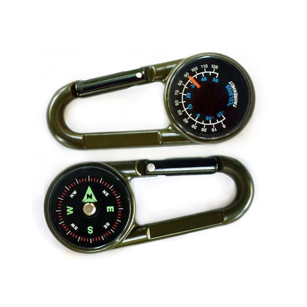 Compass Thermometer Carabiner Outdoor Hiking Tactical Survival Key