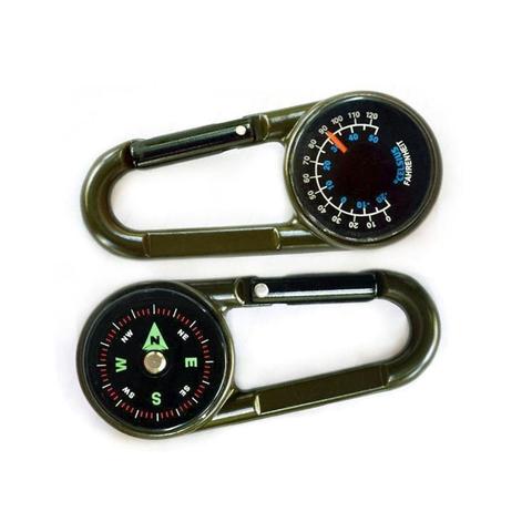 Mini Multifunction 3 in 1 Hiking Travel Compass Thermometer Carabiner Key  Ring