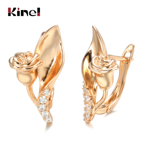 Kinel Hot Vintage Bride Wedding Earrings 585 Rose Gold Natural zircon Rose Earrings for Women Fine Jewelry Party Gift ► Photo 1/6