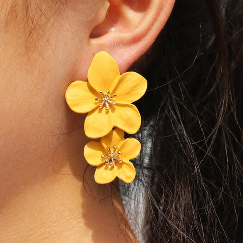 Double-layers Flower Drop Earrings for Ladies Exaggerated Women Floral Earrings Fashion Jewelry 2022 aretes de mujer ► Photo 1/6