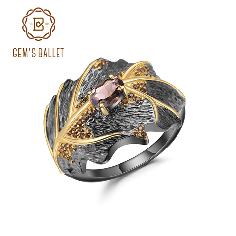 GEM'S BALLET 0.75Ct Natural Smoky Quartz 925 Sterling Silver Handmade Rings for Women Bijoux Georgia O'keeffe Leaf Ring NEW ► Photo 1/6