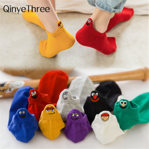 Kawaii Embroidered Expression Candy Color Woman Socks Happy Fashion Girls Ankle Funny Socks Women Cotton Summer Christmas Sox ► Photo 1/6