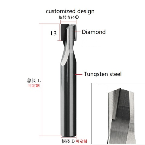 Diamond Straight Flute milling cutter graphite PCD end mill CNC Router Bits Polishing lathe tools for wood silicon carbide ► Photo 1/6