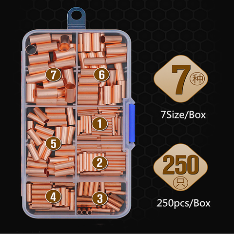 250PCS /7sizeCopper connecting pipe wire joint small copper tube intermediate joint direct connection pressure pipe cold pressed ► Photo 1/6