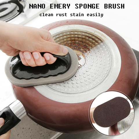 Magic Emery Sponge Brush Wipe Eraser Cleaner Kitchen Bath Rust Strong Decontamination Cleaning Tools With Handle Brown Black ► Photo 1/6