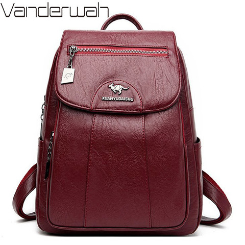 Women Soft Leather Backpacks Vintage Female Shoulder Bags Sac a Dos Casual Travel Ladies Bagpack Mochilas School Bags For Girls ► Photo 1/6