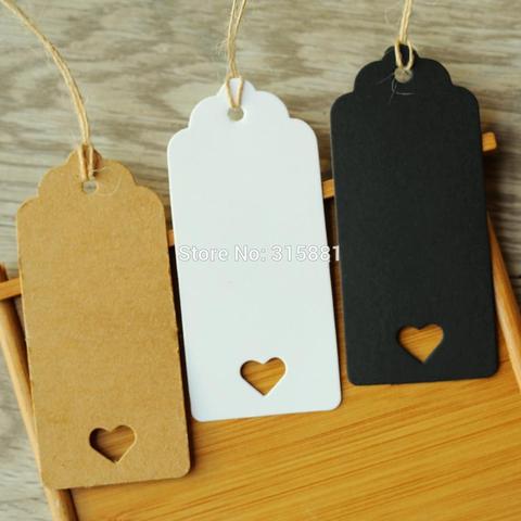 White Brown and Black Hollow Heart Kraft Paper Tags Scallop Head Label Luggage Wedding Note Blank Price Hang Tag  9*4cm 100pcs ► Photo 1/3