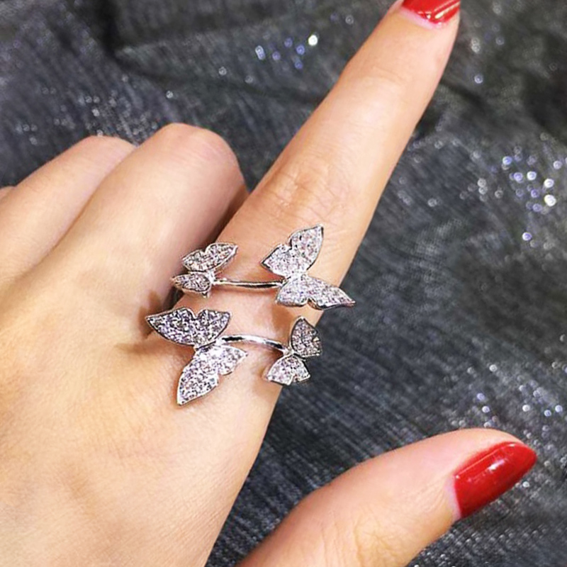 925 Silver Ring Gold Butterfly Open Ring Midi Pinkie Finger Rings For Women Gift