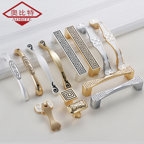 AOBT Chinese Gold Silver Cabinet Handles Kitchen Handle Luxury Drawer Pulls Wardrobe Door Cabinet Knob Furniture Handle Hardware ► Photo 1/6