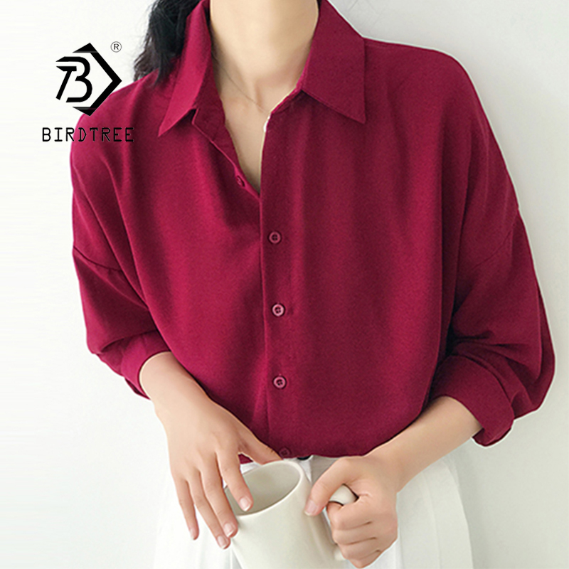 New Arrival Women Solid Turn-down Collar Chiffon Blouse Oversize Button Up  Wine Red Shirt Korea Style Feminina Blusa T9O905F - Price history & Review, AliExpress Seller - BIRDTREE TB Store