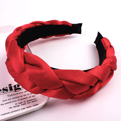 Women Satin Cross Hairbands Twisted Braid Headband Head Hoop Solid Color Hair Accessories Ladies Elegant Width Headwear Red Pink ► Photo 1/6