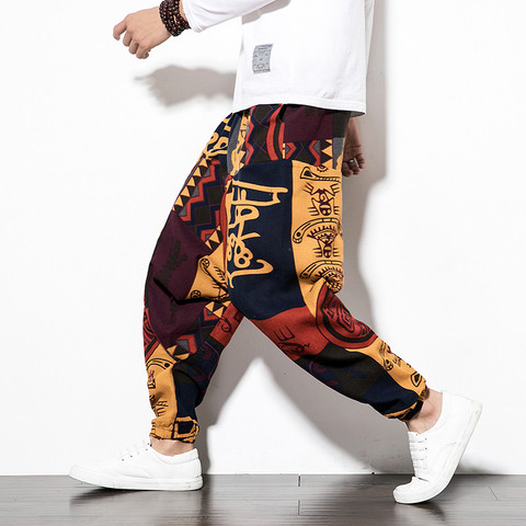 Baggy Cotton Men Harem Pants with Pocket Men Hip-hop Harem Pants Wide Leg Trousers Casual Vintage Men Aladdin Pants ► Photo 1/6