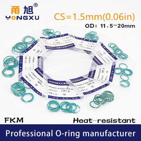 10PC/lot Green FKM Fluorine Rubber O-rings Seals CS1.5mm OD11.5/12/13/14/15/16/17/18/19/20*1.5mm ORing Seal Gasket Rings Washer ► Photo 1/6