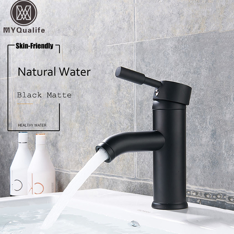 Matte Black Single Handle Cold Hot Water Basin Faucet Bathroom Cabinet Faucet Contracted Basin Faucet Deck Mounted ► Photo 1/6