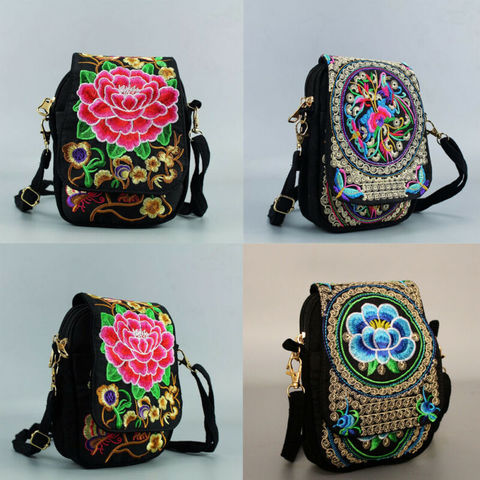 2 Colors Ethnic Embroidery Vintage Embroidered Canvas Bags Shoulder Messenger Bag Women Small Coins Travel Beach Phone Purse ► Photo 1/1
