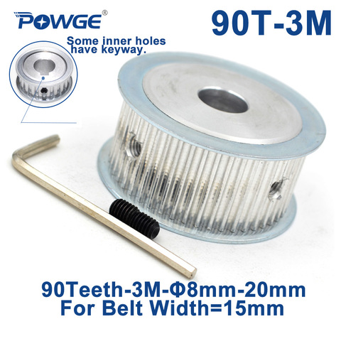 POWGE Arc 90 Teeth HTD 3M Synchronous Timing Pulley Bore 8/10/12/14/17/19/20mm for Width 15mm HTD3M Belt Wheel gear 90T 90Teeth ► Photo 1/1