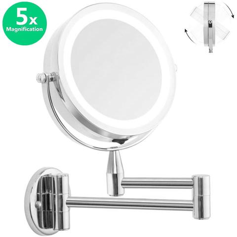 Led Double Sided Magnifying, Magnifying Lighted Makeup Mirror Wall Mount