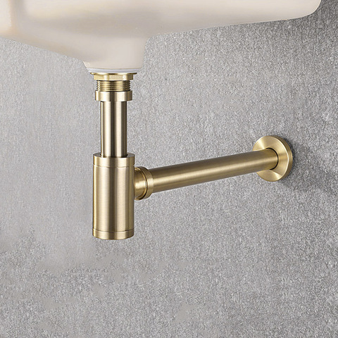 High Quality Brass Body Basin Wast Drain Wall Connection Plumbing P-traps Wash Pipe Bathroom Sink Trap Black/Brushed Gold/Chrome ► Photo 1/6