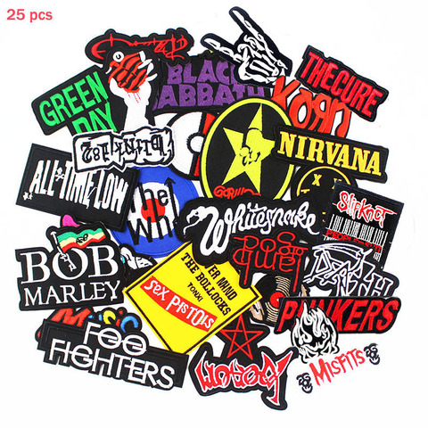 25 Pcs Metal Band Patches Iron on Rock Music Badges Punk Stickers for Clothes Jacket Jeans DIY Embroidered Patch ► Photo 1/5