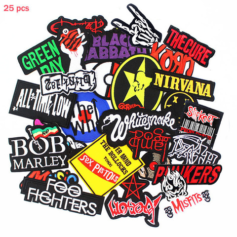 Spedizione gratuita Toppe personalizzate Patch di stoffa da stiro miste  Band Rock Music Badge Adesivi ricamati punk per giacca Jeans Applique fai  da