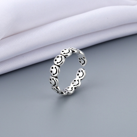 Vintage Ancient Silver Color Happy Smiling Face Open Rings for Women Punk Hip Hop Adjustable Ring Fashion Jewelry Best Gift ► Photo 1/6