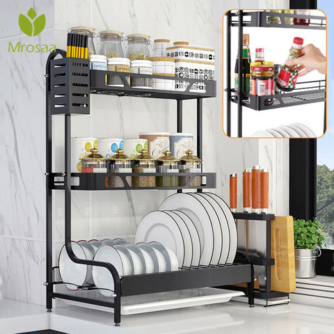 Metal Kitchen Storage Rack Dish Drainer Plate Drying Shelf Countertop Tableware Cutlery Holder Spice Jar Oragnizer Accessories ► Photo 1/6