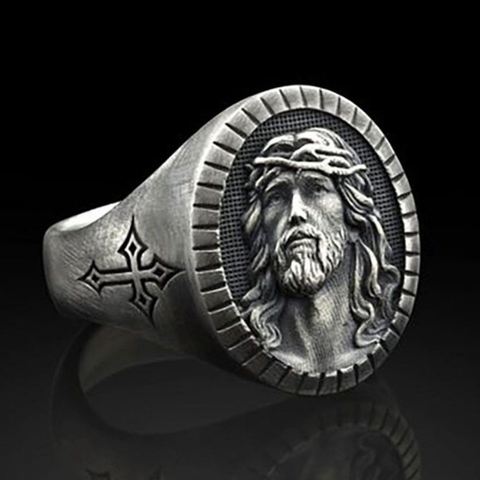 Vintage Retro Silver Color Cross Finger Metal Ring For Men Women Prayer Christian Jesus Band Biker Rock Wedding Jewelry ► Photo 1/6