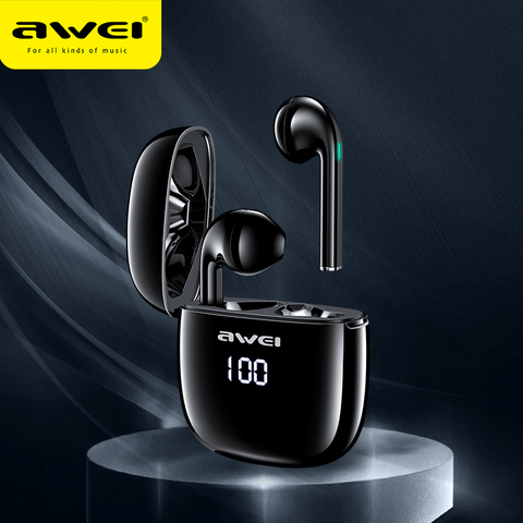 AWEI TWS T28P True Wireless Earbuds LED Digital Display With Microphone Low Latency For Playing Game ，Sport ► Photo 1/6