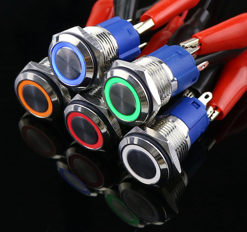 16mm Metal Annular Push Button Switch Ring LED 5V 6V 12V 220V Self-lock Momentary Latching Waterproof locked for Car Auto Engine ► Photo 1/5